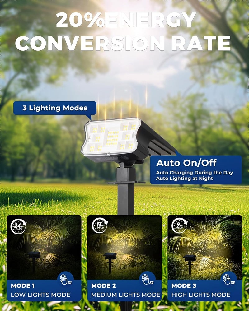 HGGH Solar Lights Outdoor Waterproof IP67, 60 LED 3 Lighting Modes Solar Spot Lights Outdoor for Yard Garden Pathway Landscape, Auto On/Off, Function 2 in 1(Warm White, 4 Pack) - Image 5